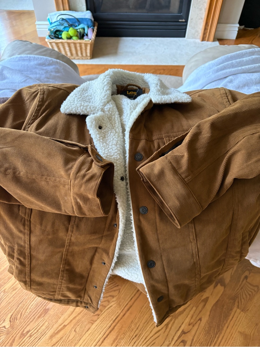 Lee Brown Corduroy Jacket with Cream Sherpa Collar